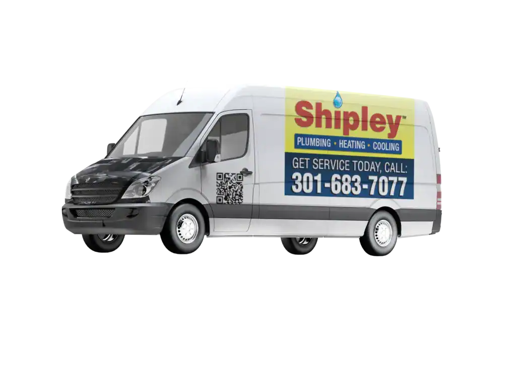 Shipley Plumbing, Heating & Air Conditioning service van promoting plumbing, heating, and cooling services.